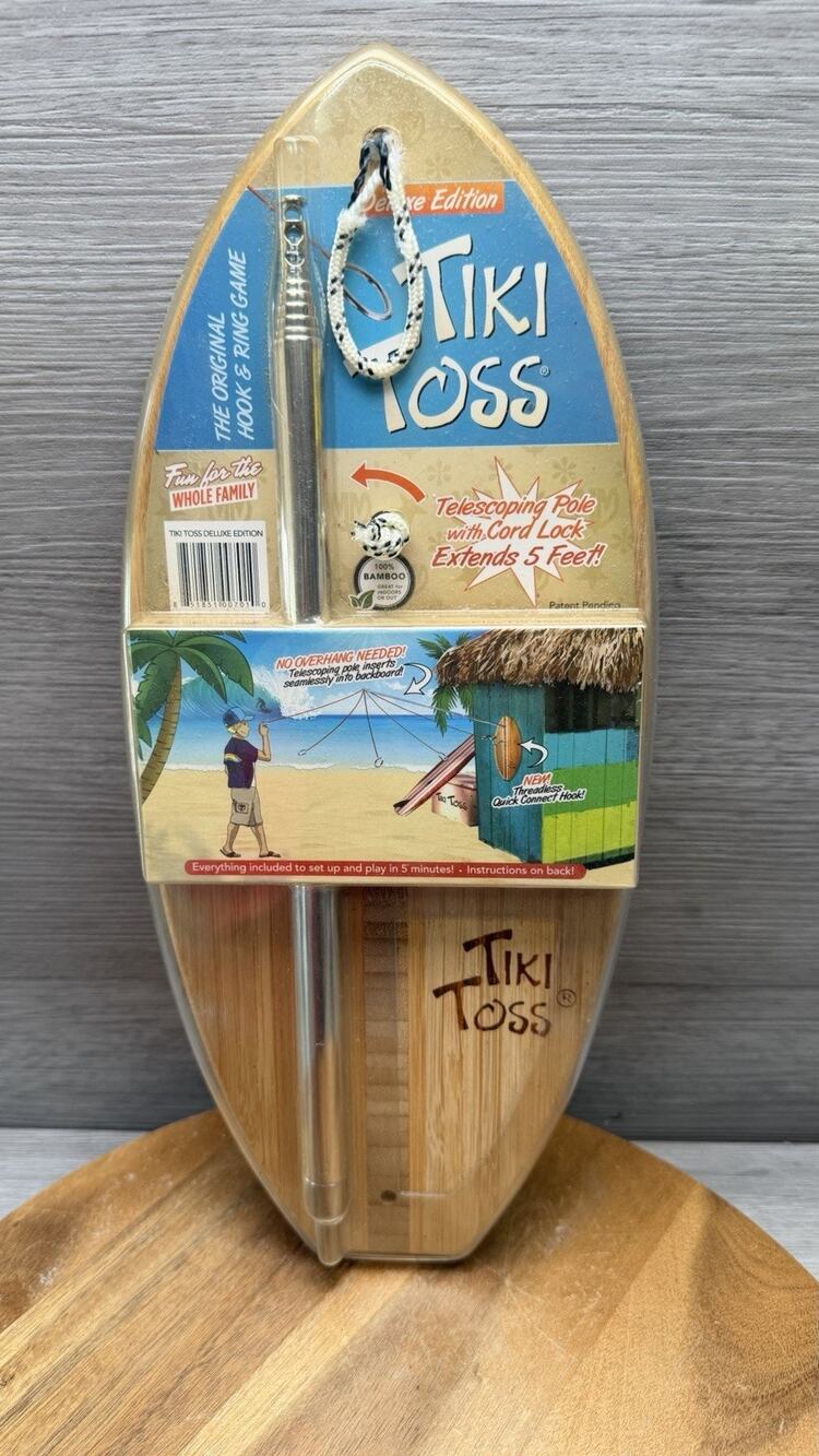TIKI TOSS Hook and Ring Toss Game - Surf Deluxe Edition - Wooden Family Game